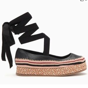 Ulla Johnson Yelena Flatform Crochet Leather Lace Up Shoes Black EU 39 US 8.5